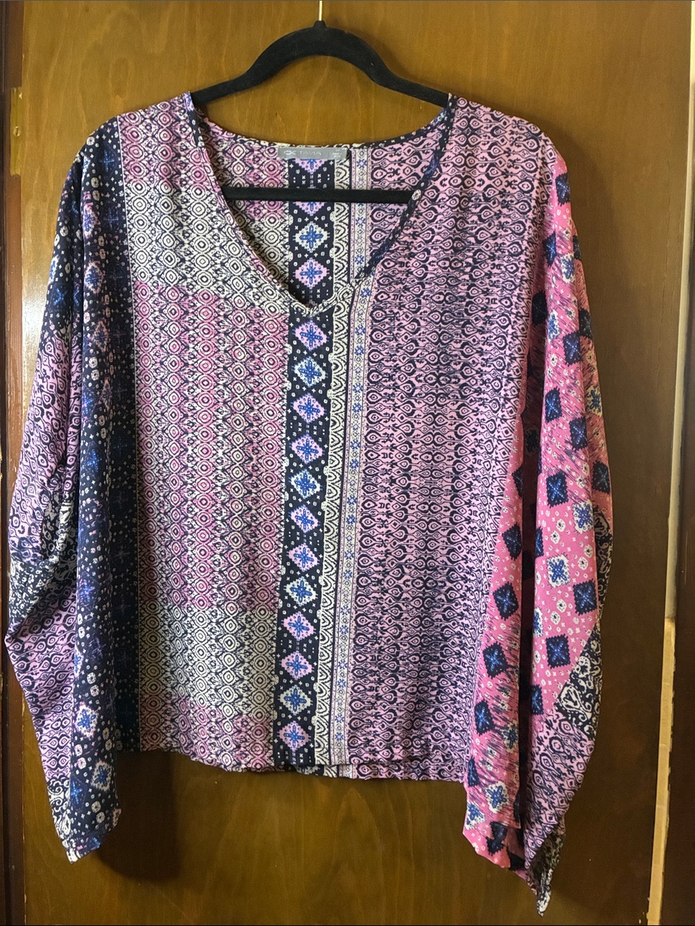 Boho V-Neck Tunic Top - Pink Multi